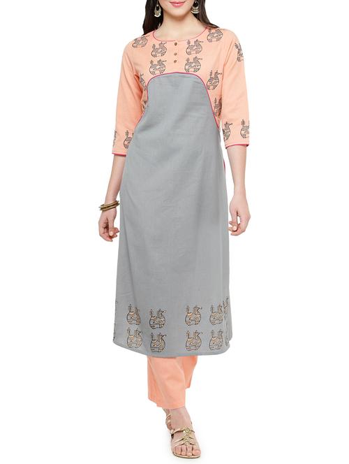 yoke block print kurta - 14495457 - Very Small Image - 1