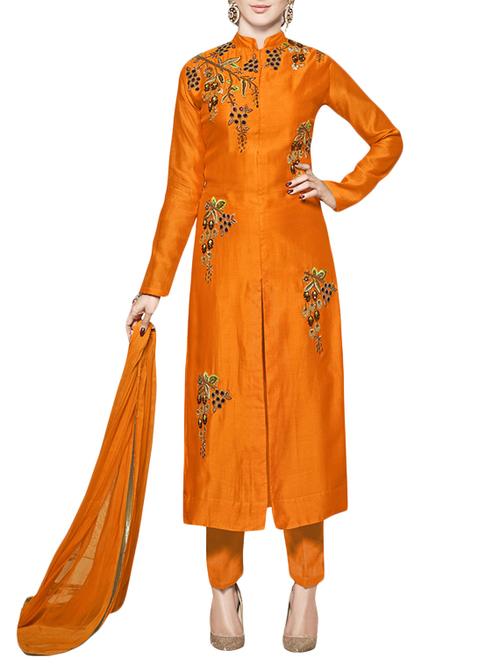 embroidered semi-stitched straight pant suit - 14495657 - Very Small Image - 1