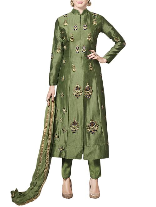 embroidered paneled pant suit set - 14495659 - Very Small Image - 1