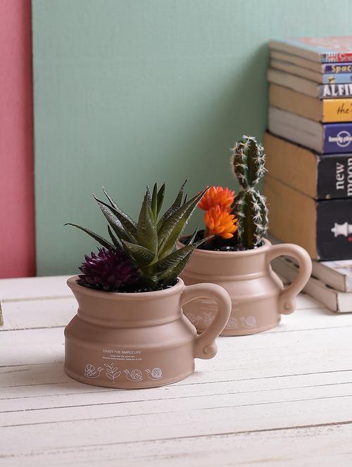 set of 2 artificial cactus plant with kettle style pot - 14495824 - Very Small Image - 1