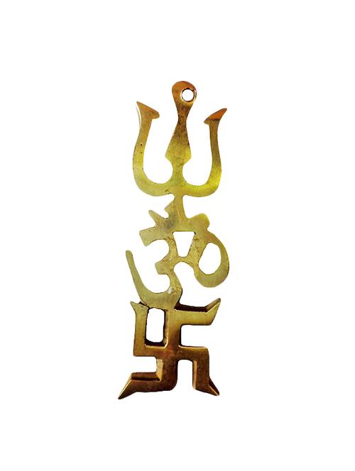 unique brass om trishul svastik wall hanging handicrafts product - 14496142 - Very Small Image - 1