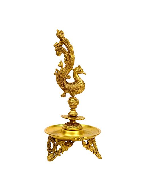 decorative peacock oil lamp diya handicrafts product - 14496279 - Very Small Image - 1