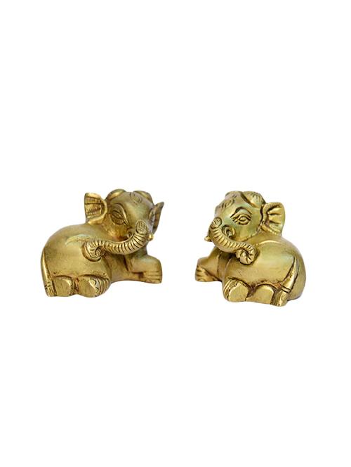 decorative brass small idol of elephant pair handicrafts product - 14496599 - Very Small Image - 1