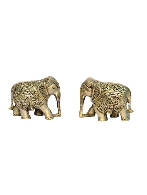 decorative brass medium size elephant pair handicrafts product - 14496600 - Very Small Image - 1