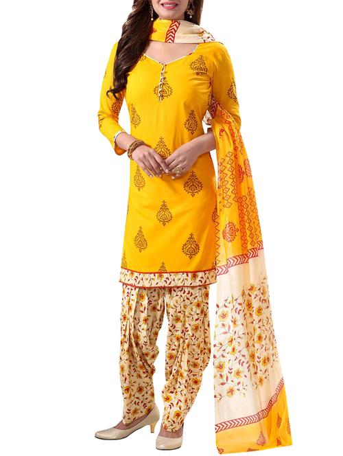 yellow churidaar unstitched suit - 14497132 - Very Small Image - 1