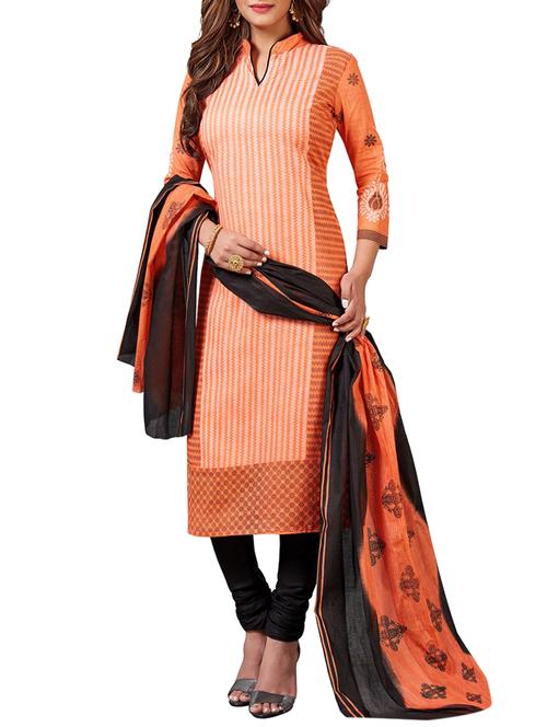 orange churidaar unstitched suit - 14497136 - Very Small Image - 1