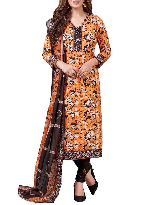 orange churidaar suit unstitched suit - 14497143 - Very Small Image - 1