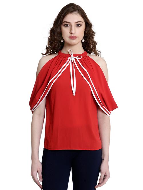 red cold shoulder top - 14497723 - Very Small Image - 1
