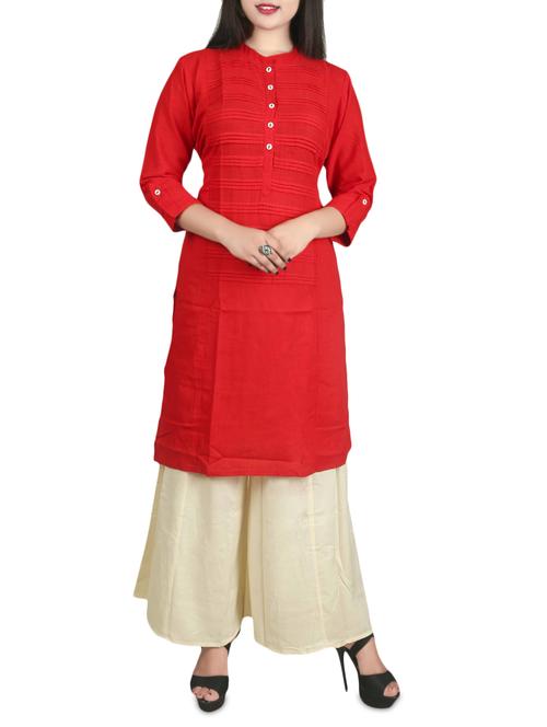 red cotton straight kurta - 14497990 - Very Small Image - 1