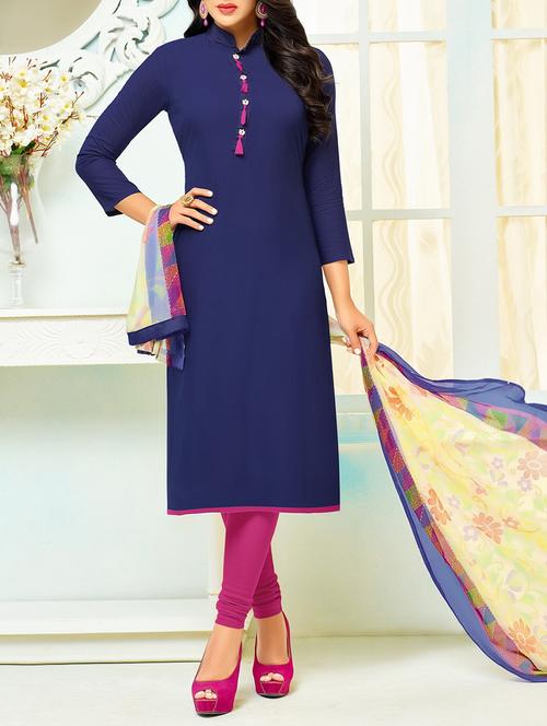 purple chanderi cotton unstitched suit - 14499796 - Very Small Image - 1