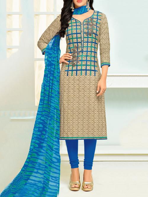 beige chanderi cotton unstitched suit - 14499803 - Very Small Image - 1