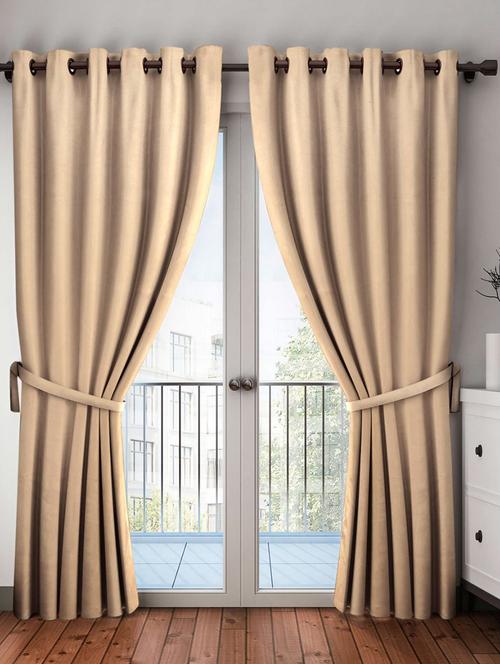beige solid premium blackout door curtain - 14502837 - Very Small Image - 1