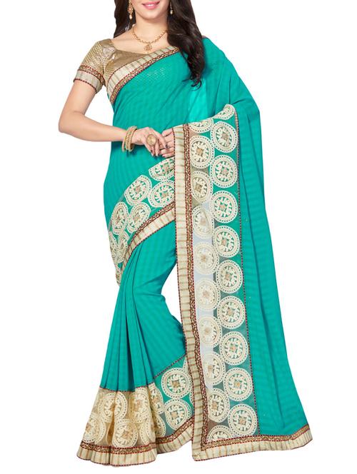 sea green embroidered saree with blouse - 14502911 - Very Small Image - 1