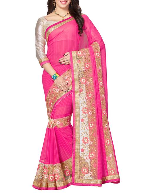 pink chiffon embroidered saree with blouse - 14502922 - Very Small Image - 1
