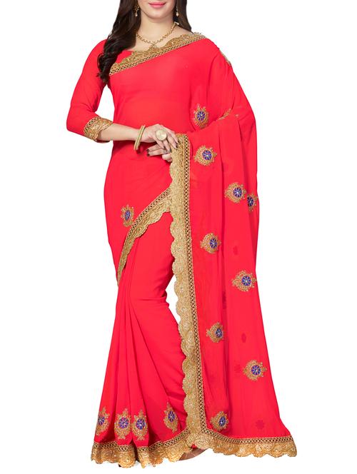 pink embroidered saree with blouse - 14502924 - Very Small Image - 1