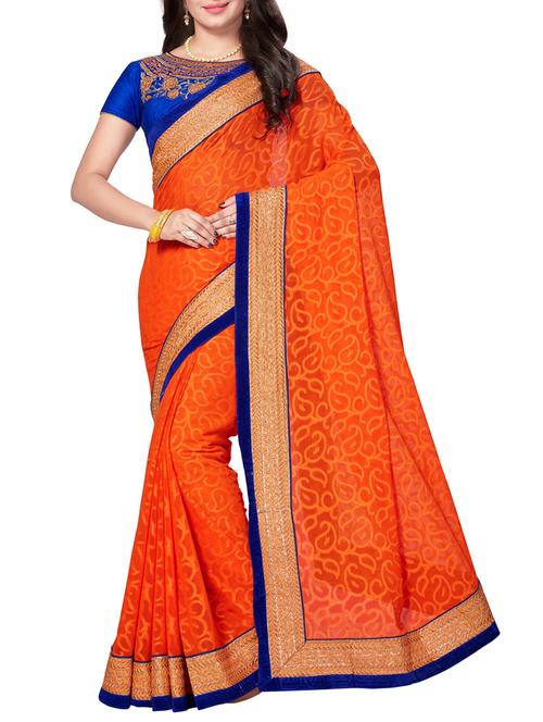 orange chiffon embroidered saree with blouse - 14502930 - Very Small Image - 1