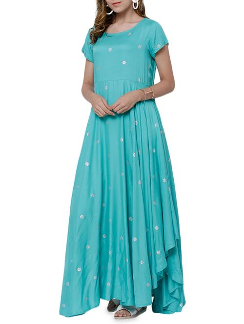 turquoise asymmetric kurta - 14504073 - Very Small Image - 1