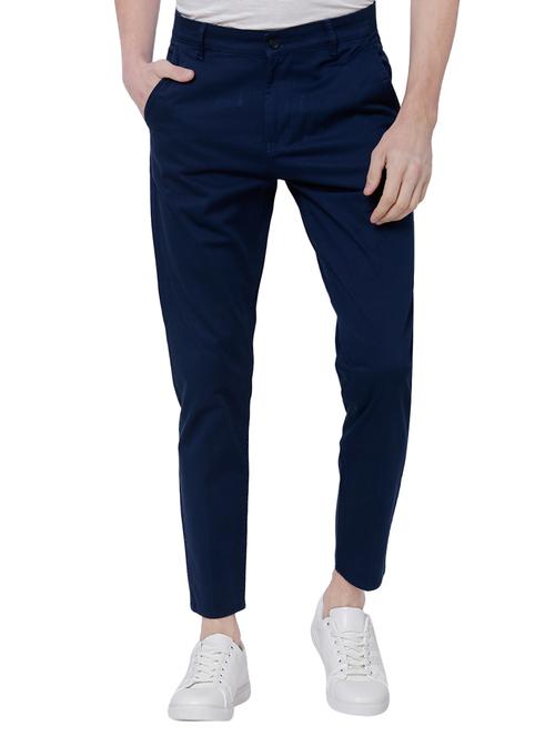 dark blue cotton blend chinos casual trousers - 14505430 - Very Small Image - 1