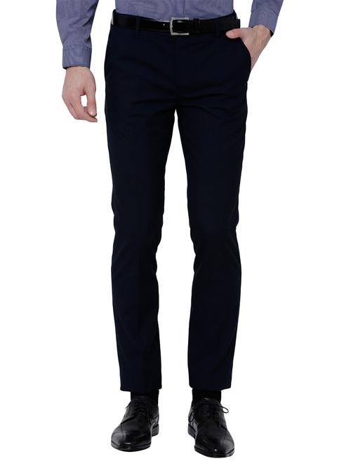 navy blue polyester blend flat front formal trouser - 14505438 - Very Small Image - 1