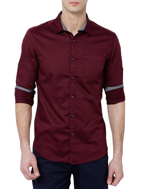 maroon cotton blend casual shirt - 14505536 - Very Small Image - 1