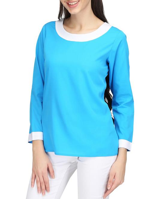 contrast tapping round neck top - 14506289 - Very Small Image - 1