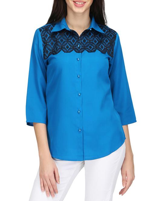 lace panel solid shirt - 14506353 - Very Small Image - 1
