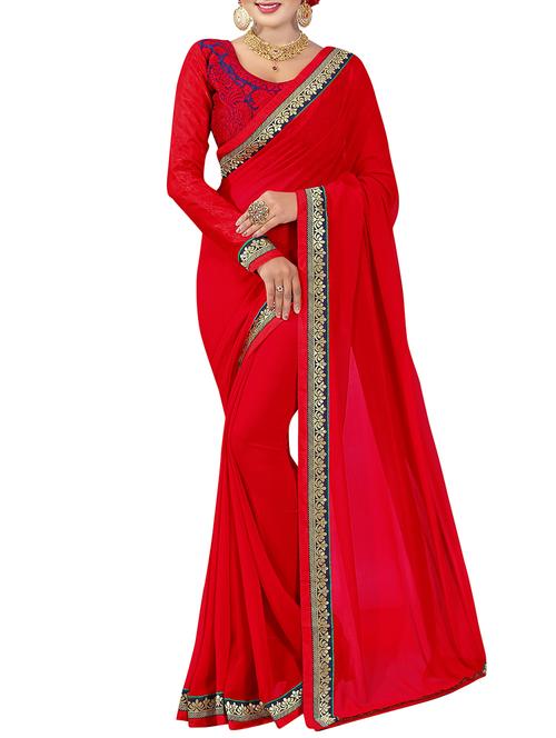 red georgette bordered saree with blouse - 14506425 - Very Small Image - 1
