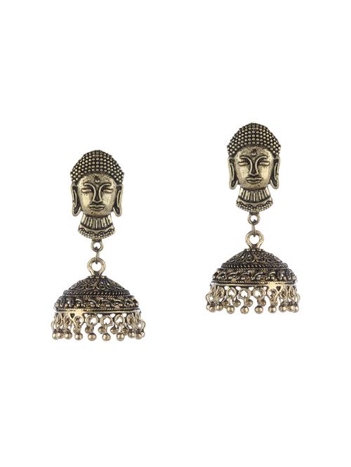gold brass jhumka earring - 14509703 - Very Small Image - 1
