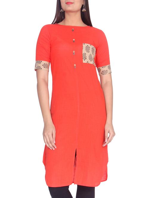 straight patch pockets kurta - 14509742 - Very Small Image - 1