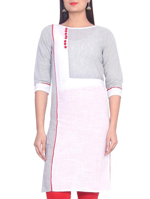 white cotton straight kurta - 14509748 - Very Small Image - 1