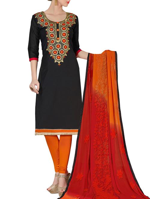 black chanderi cotton churidaar suit dress material - 14510038 - Very Small Image - 1