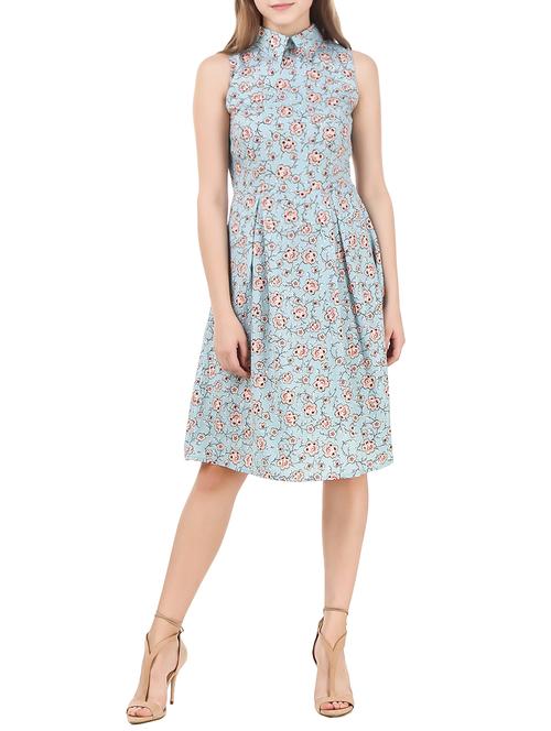 kostab blue polyester fit & flare dress - 14510999 - Very Small Image - 1