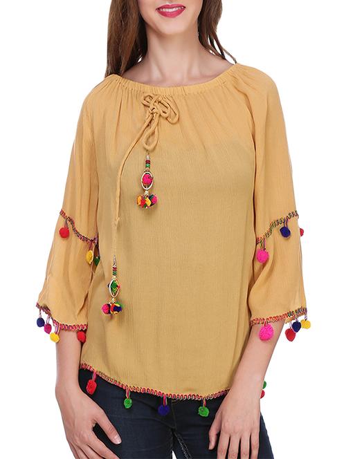 pom pom lace detail gathered top - 14511613 - Very Small Image - 1