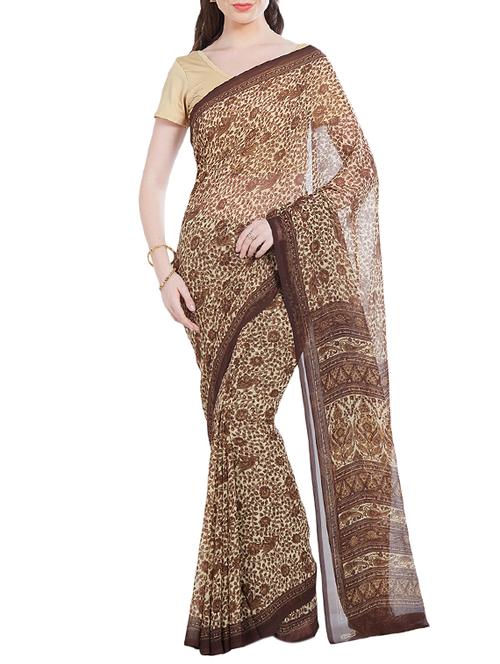brown georgette printed saree with blouse - 14512577 - Very Small Image - 1