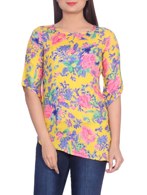 yellow printed rayon top - 14512977 - Very Small Image - 1