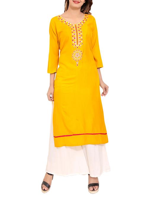 yellow viscose straight kurta - 14513097 - Very Small Image - 1