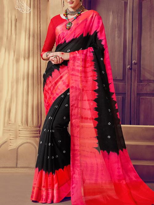 pink kota bandhani saree with blouse - 14513448 - Very Small Image - 1