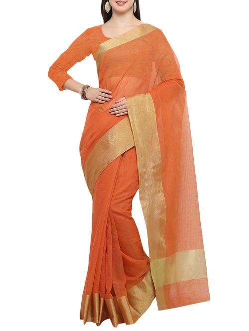orange linen maheshwari saree with blouse - 14513456 - Very Small Image - 1