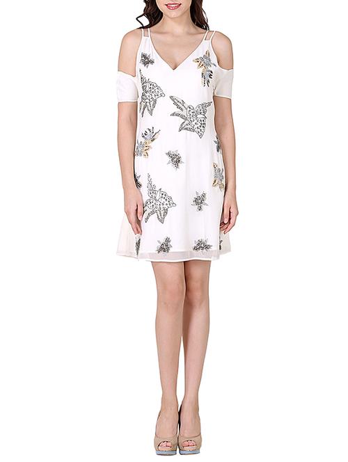 cold shoulder embellished shift dress - 14513472 - Very Small Image - 1