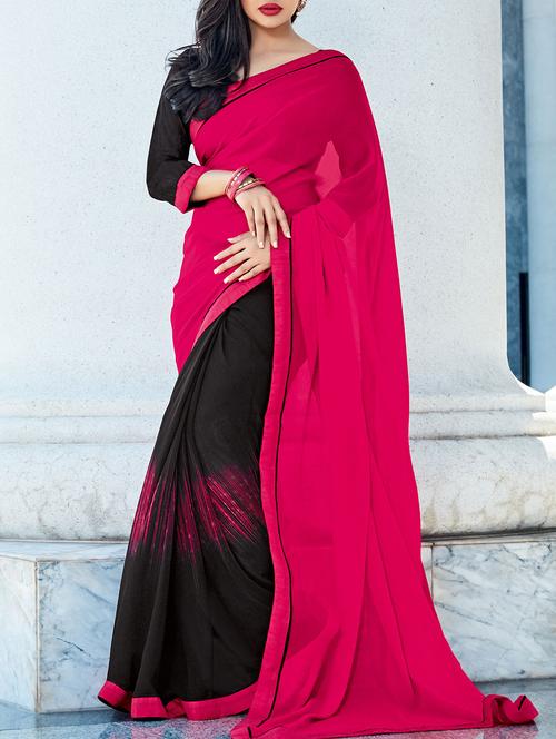pink half & half saree with blouse - 14513499 - Very Small Image - 1