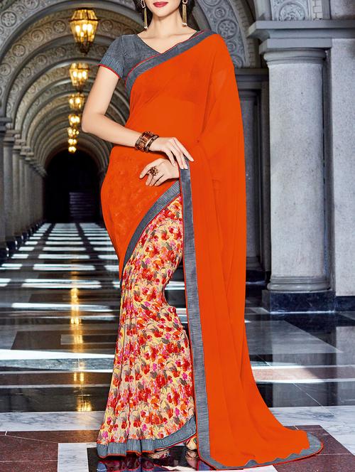 orange half & half saree - 14513508 - Very Small Image - 1