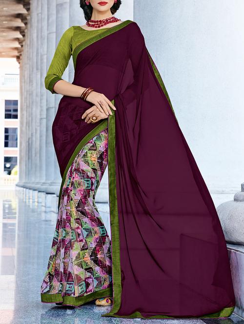 purple half & half saree - 14513510 - Very Small Image - 1