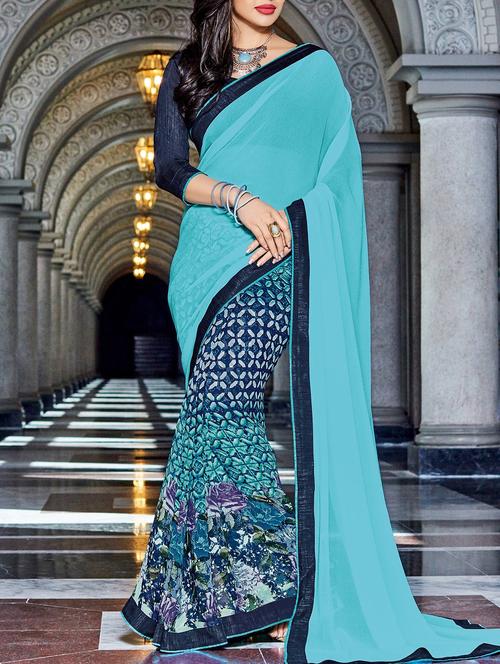 sky blue half & half saree - 14513515 - Very Small Image - 1