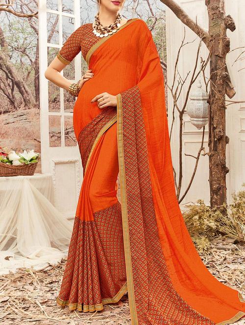 orange printed saree - 14513564 - Very Small Image - 1