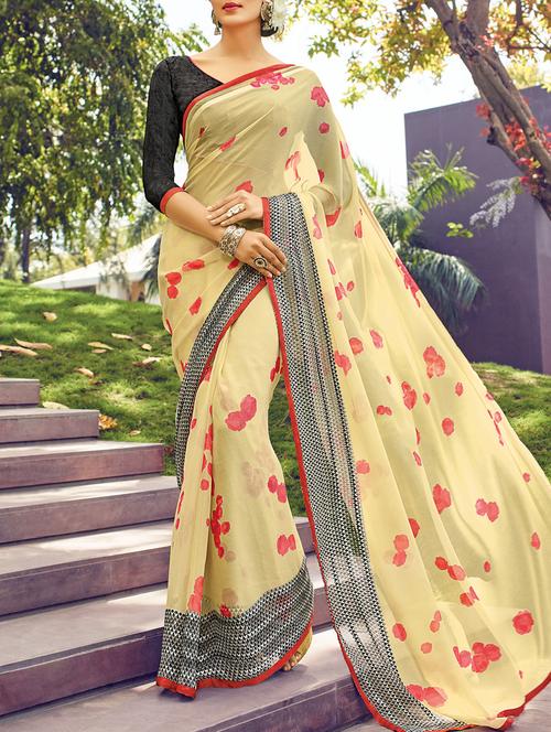 yellow printed saree - 14513577 - Very Small Image - 1