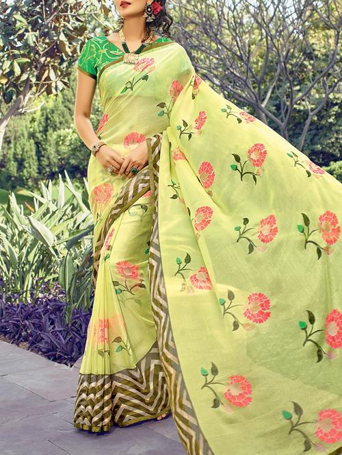 yellow cotton printed saree - 14513585 - Very Small Image - 1