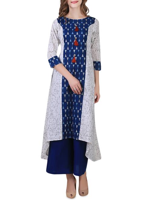 blue cotton asymmetric kurta - 14514055 - Very Small Image - 1