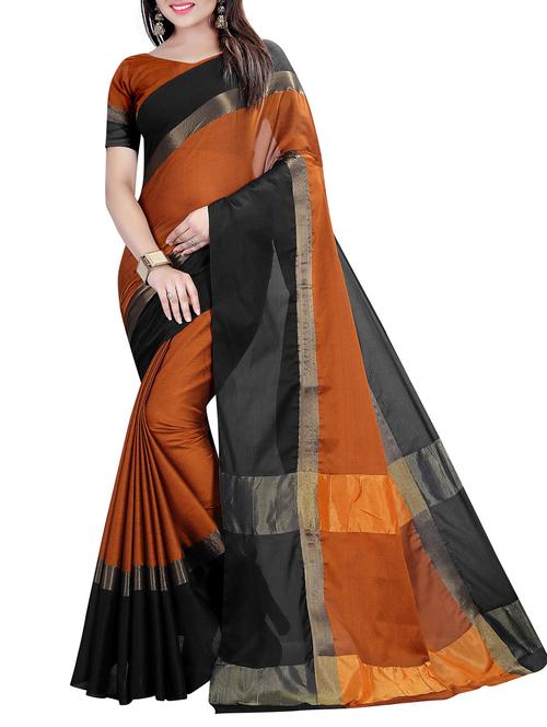 orange cotton bordered saree with blouse - 14515747 - Very Small Image - 1
