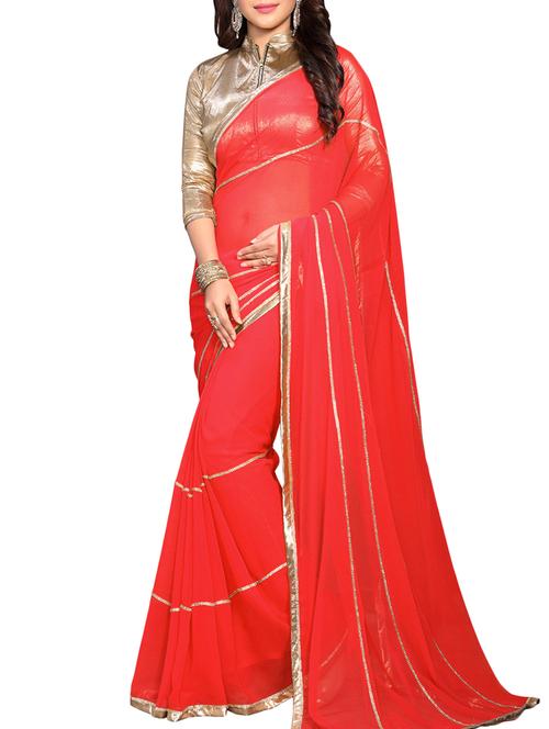 red bordered saree with blouse - 14516289 - Very Small Image - 1