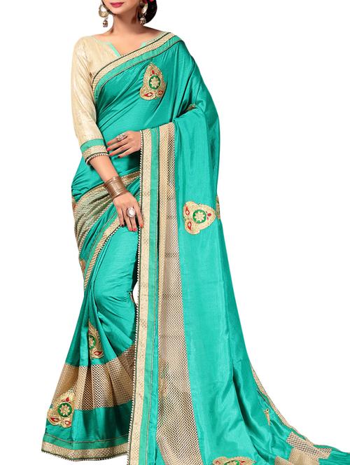 green embroidered saree with blouse - 14516335 - Very Small Image - 1